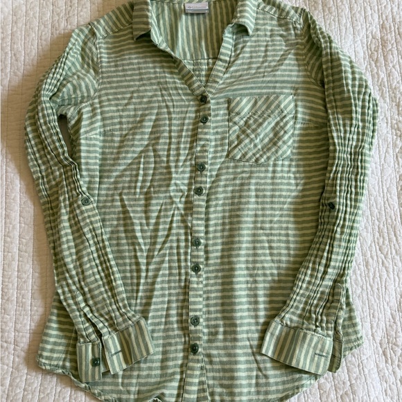 Columbia Green Striped Women's Button Down Shirt - Picture 1 of 3